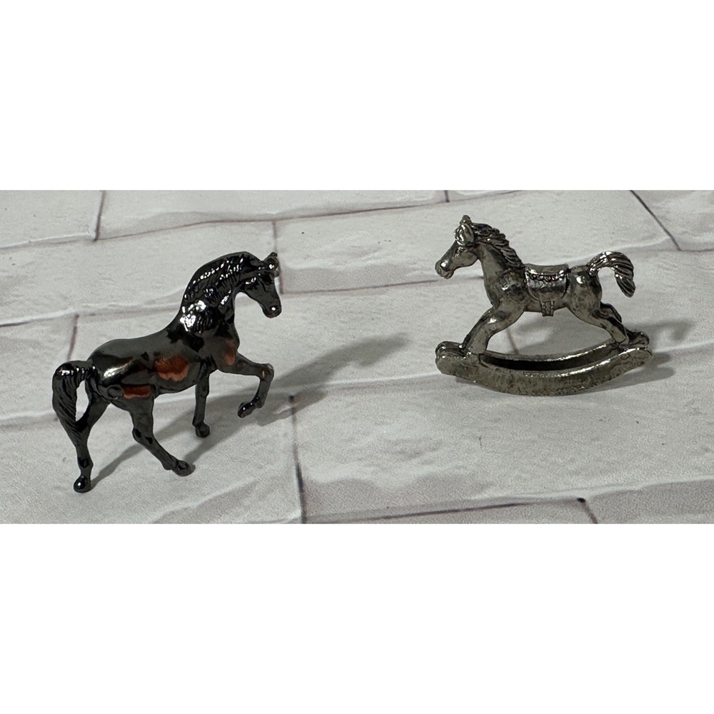 Set of 2 Metal Horse Figurines Black‎ Rocking Horse Miniatures Collectible